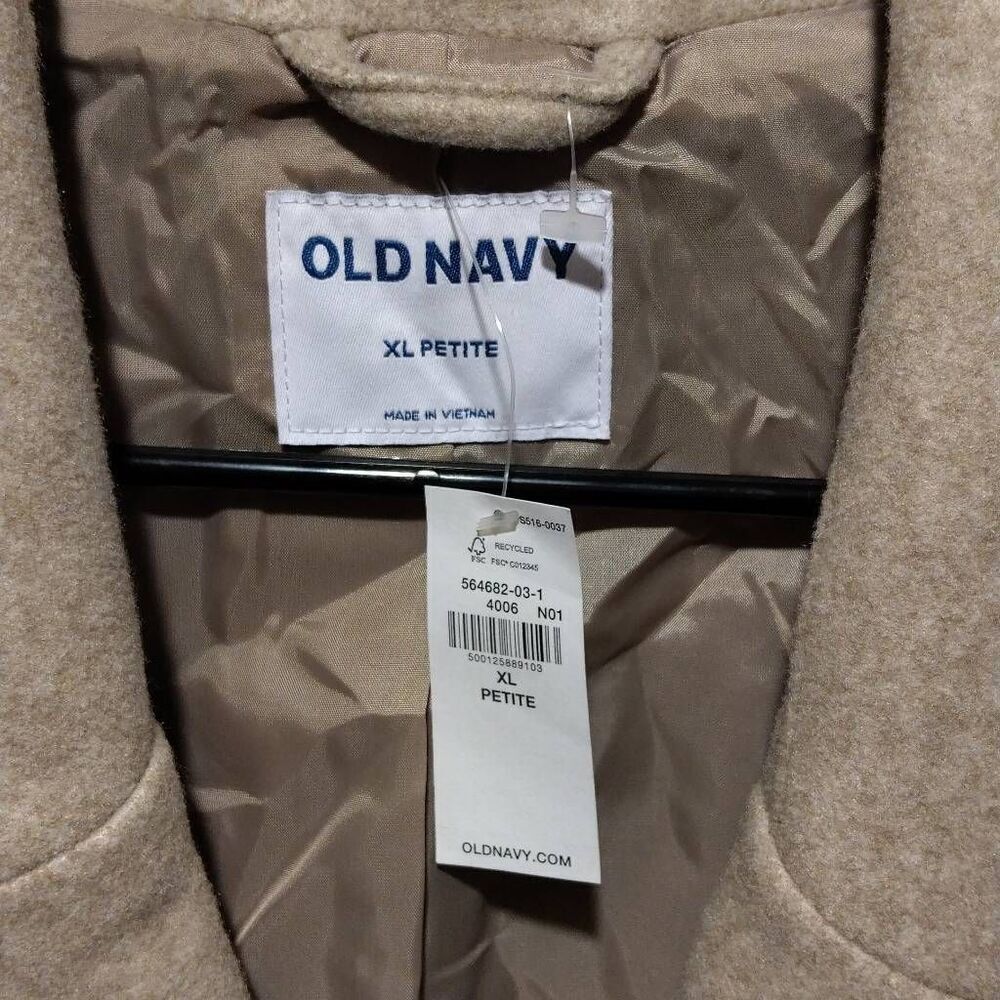 Old Navy Pea Coat Women's Size XL(Petite) Tan Double Breasted Button Pockets NWT - Picture 9 of 10